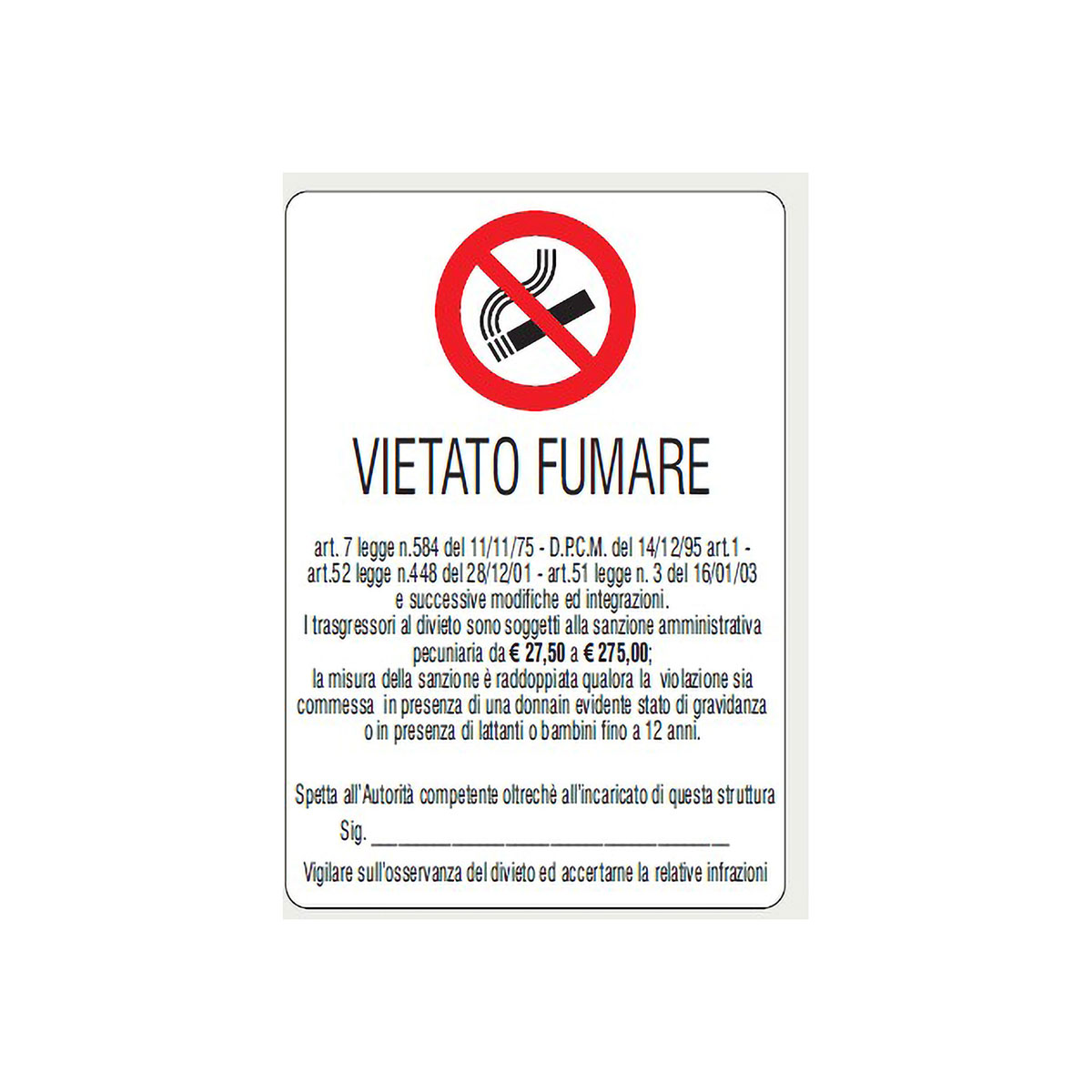 Cartello vietato fumare - cartoncino - 35x25 cm